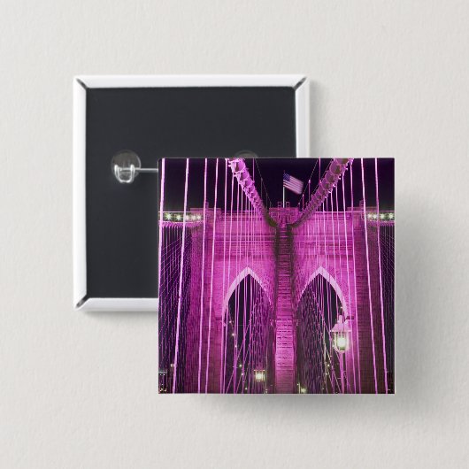 Brooklyn-Brücken-Lit lila Button (Vorne & Hinten)