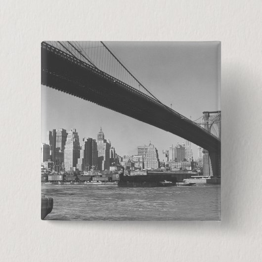 Brooklyn-Brücken- und Manhattan-Skyline New York Button (Vorderseite)
