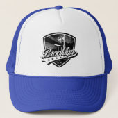 Brooklyn Gold Swoosh Design Template Trucker Hat Truckerkappe (Vorderseite)