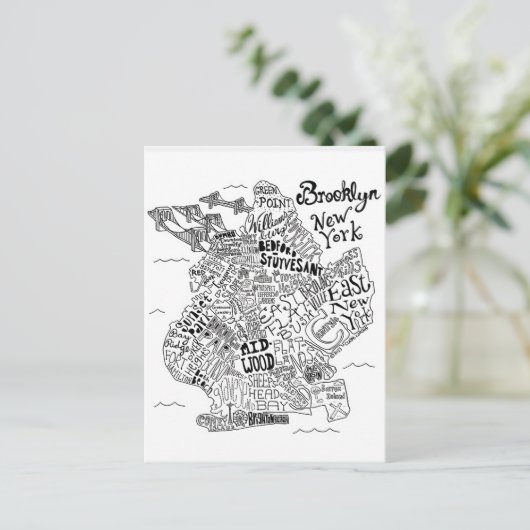 Brooklyn Illustriert Map Postkarte (Stehend Vorderseite)