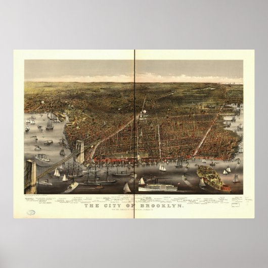 Brooklyn New York 1879 Antique Panoramic Karte Poster (Vorne)