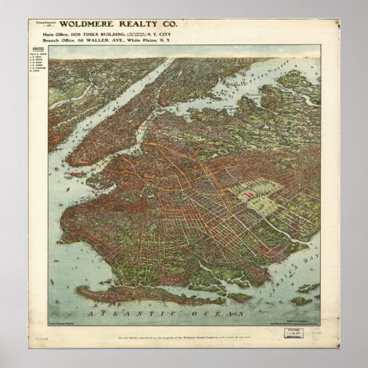 Brooklyn New York 1908 Antique Panoramic Karte Poster (Vorne)
