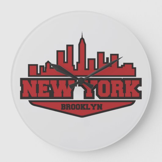 Brooklyn New York | Blockstiftschrift Große Wanduhr (Vorderseite)