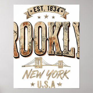 Brooklyn New York City Verzierte Gold-Schrift-Desi Poster