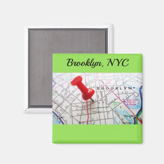 Brooklyn New York Pushpin Map Magnet (Vorderseite/Rückseite)