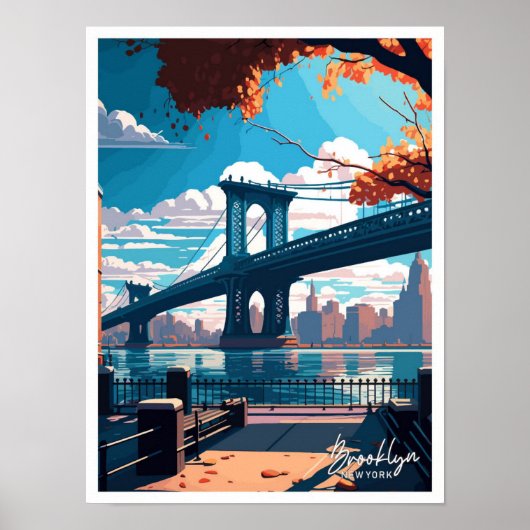 Brooklyn New York Travel Vintag Illustration Poster (Vorne)