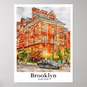 Brooklyn New York Travel Watercolor Hand Drawing Poster