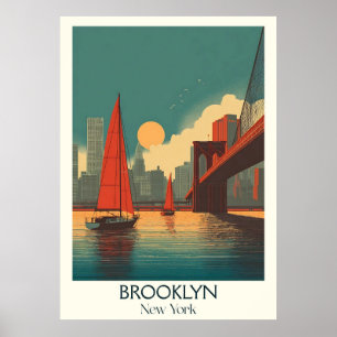Brooklyn New York Vintag Bridge Skyline Art Poster