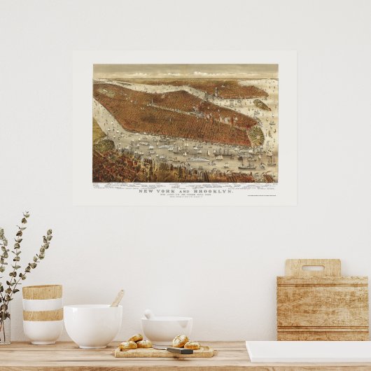 Brooklyn, NY Panoramic Map - 1877 Poster (Küche)