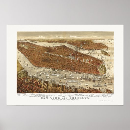 Brooklyn, NY Panoramic Map - 1877 Poster (Vorne)