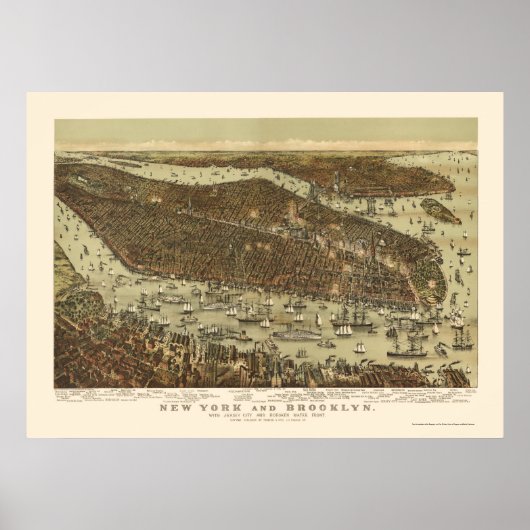 Brooklyn, NY Panoramic Map - 1892 Poster (Vorne)
