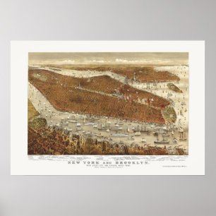 Brooklyn, NY panoramische Karte - 1877 Poster