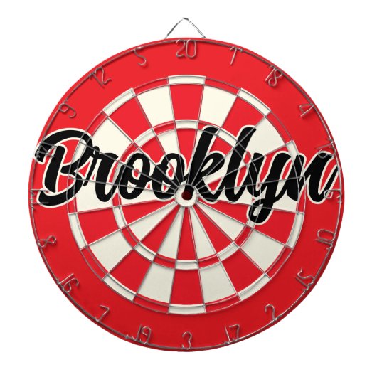 Brooklyn nyc editierbarer Text Black Red White Ret Dartscheibe (vorne)