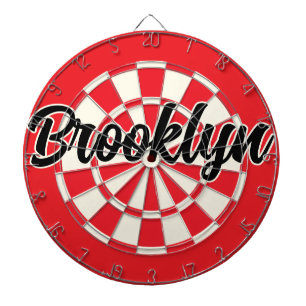 Brooklyn nyc editierbarer Text Schwarz Rot Weiß Re Dartscheibe