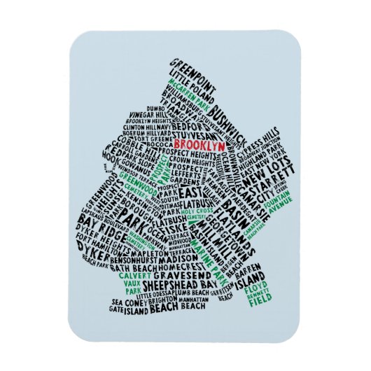 Brooklyn NYC Typografie Map Magnet (Vertikal)