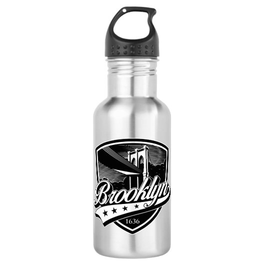 Brooklyn-Schild mit Swoosh-Design Edelstahlflasche (Vorderseite)