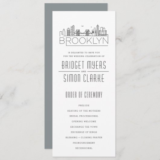 Brooklyn Stylized Skyline | Hochzeitsprogramm Einladung (Vorne/Hinten)