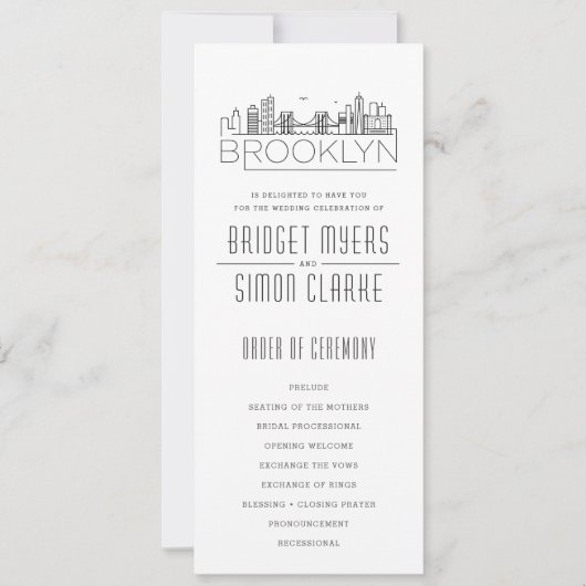 Brooklyn Stylized Skyline | Hochzeitsprogramm Einladung (Vorderseite)