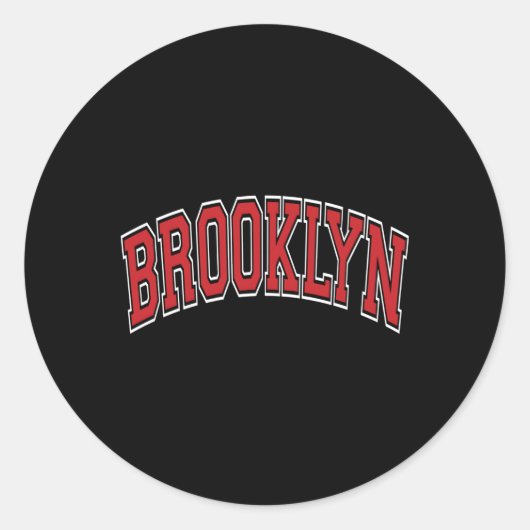 Brooklyn Varsity Style Red Text Runder Aufkleber (Vorderseite)