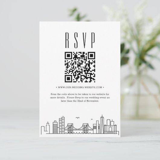 Brooklyn Wedding QR Code UAWG Einladung (Stehend Vorderseite)