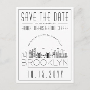 Brooklyn Wedding   Stilisierte Skyline Save the Da Postkarte
