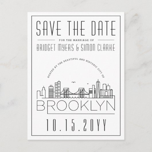 Brooklyn Wedding | Stilisierte Skyline Save the Da Postkarte (Vorderseite)