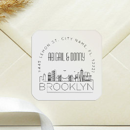 Brooklyn Wedding | Voradressierter Umschlag Aufkle Quadratischer Aufkleber