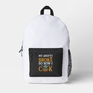Broom Brach Halloween-Kessel Schädel Schwarze Katz Bedruckter Rucksack