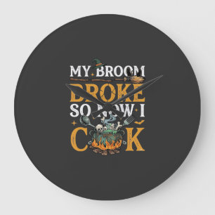 Broom Brach Halloween-Kessel Schädel Schwarze Katz Große Wanduhr