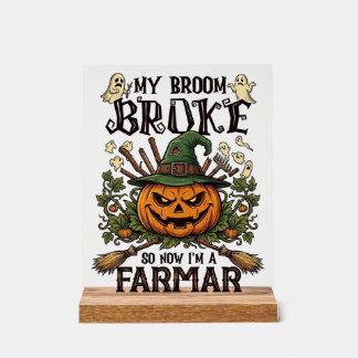 Broom Broke Farmar Halloween-Kürbis-Hexenhut Gho Acrylschild