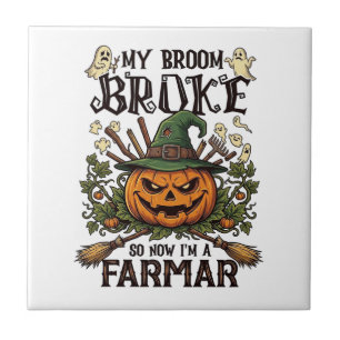 Broom Broke Farmar Halloween-Kürbis-Hexenhut Gho Fliese
