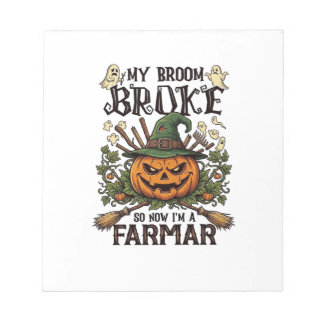 Broom Broke Farmar Halloween-Kürbis-Hexenhut Gho Notizblock