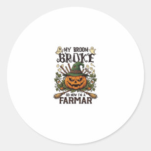 Broom Broke Farmar Halloween-Kürbis-Hexenhut Gho Runder Aufkleber