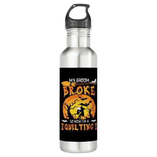 Broom Broke So Now Quilting Halloween Edelstahlflasche (Vorderseite)