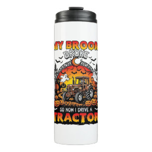 Broom Broke Tractor Halloween Hexe Geister_1 Thermosbecher