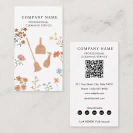 Broom Dustpan Floral Professional Cleaning Service Visitenkarte