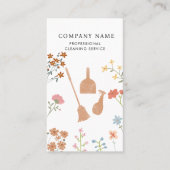 Broom Dustpan Floral Professional Cleaning Service Visitenkarte (Vorderseite)