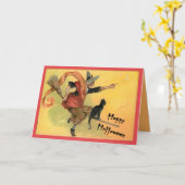 Broom Flying Cat and Hexe Karte (Gelbe Blume)