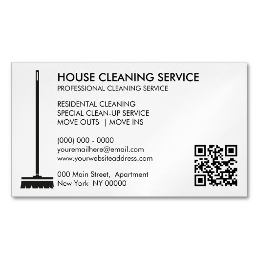 Broom Janitorial Cleaner einfacher Qr-Code Magnetische Visitenkarte (Vorderseite)