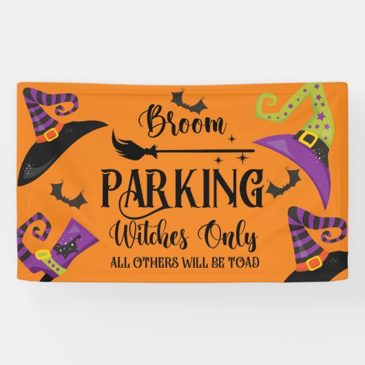 Broom Parking Hexenhut Bat Halloween Funny Party Banner (Horizontal)