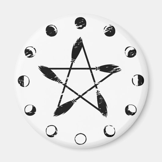 Broom Pentagramm Moon Phase - Schwarz Magnet (Vorne)
