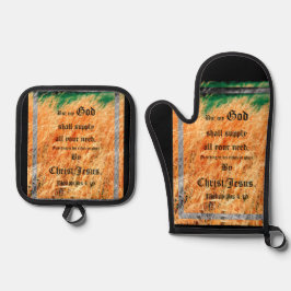 Broom Sage Abstrakt Philippians 4vs19 Ofenhandschuh & Topflappen-Set