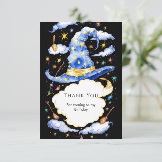 Broom Simple Magic Wizard Geburtstag Dankeskarte (Stehend Vorderseite)