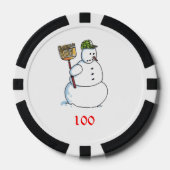 Broom Snowman Black 100 gestreifter Poker Chip (Vorderseite)
