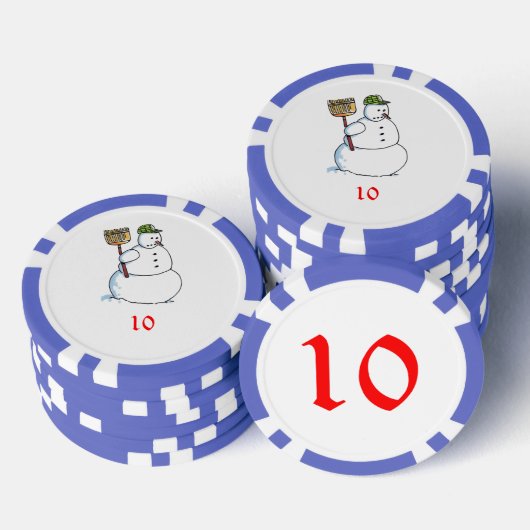 Broom Snowman blue 10 gestreifter Poker Chip (Stapel)