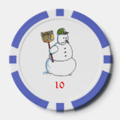 Broom Snowman blue 10 gestreifter Poker Chip (Vorderseite)