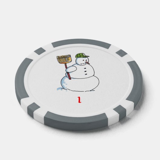 Broom Snowman grau 1 gestreifter Poker Chip (Einzeln)