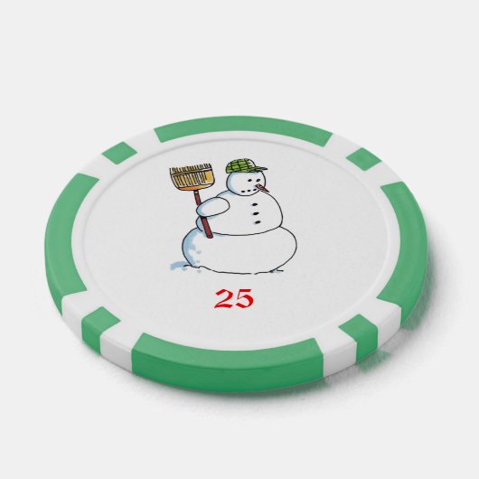 Broom Snowman green 25 gestreifter Poker Chip (Einzeln)