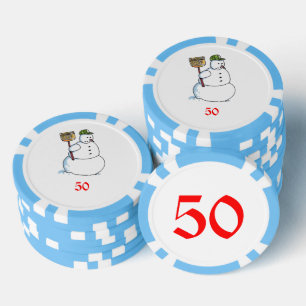 Broom Snowman hellblau 50 gestreifter Poker Chip