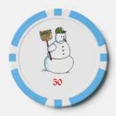 Broom Snowman hellblau 50 gestreifter Poker Chip (Vorderseite)